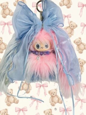 (14) Cute Pink & Blue Fluffy Keychain Bag Charm - Kids Toy Accessory